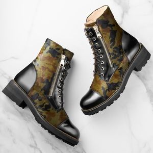 Ron‎ White Boots | Tiffany Combat Boots | Camouflage Fur & Leather Detailing